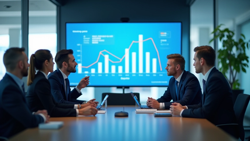 Team in Besprechungsraum mit Budget-Grafiken